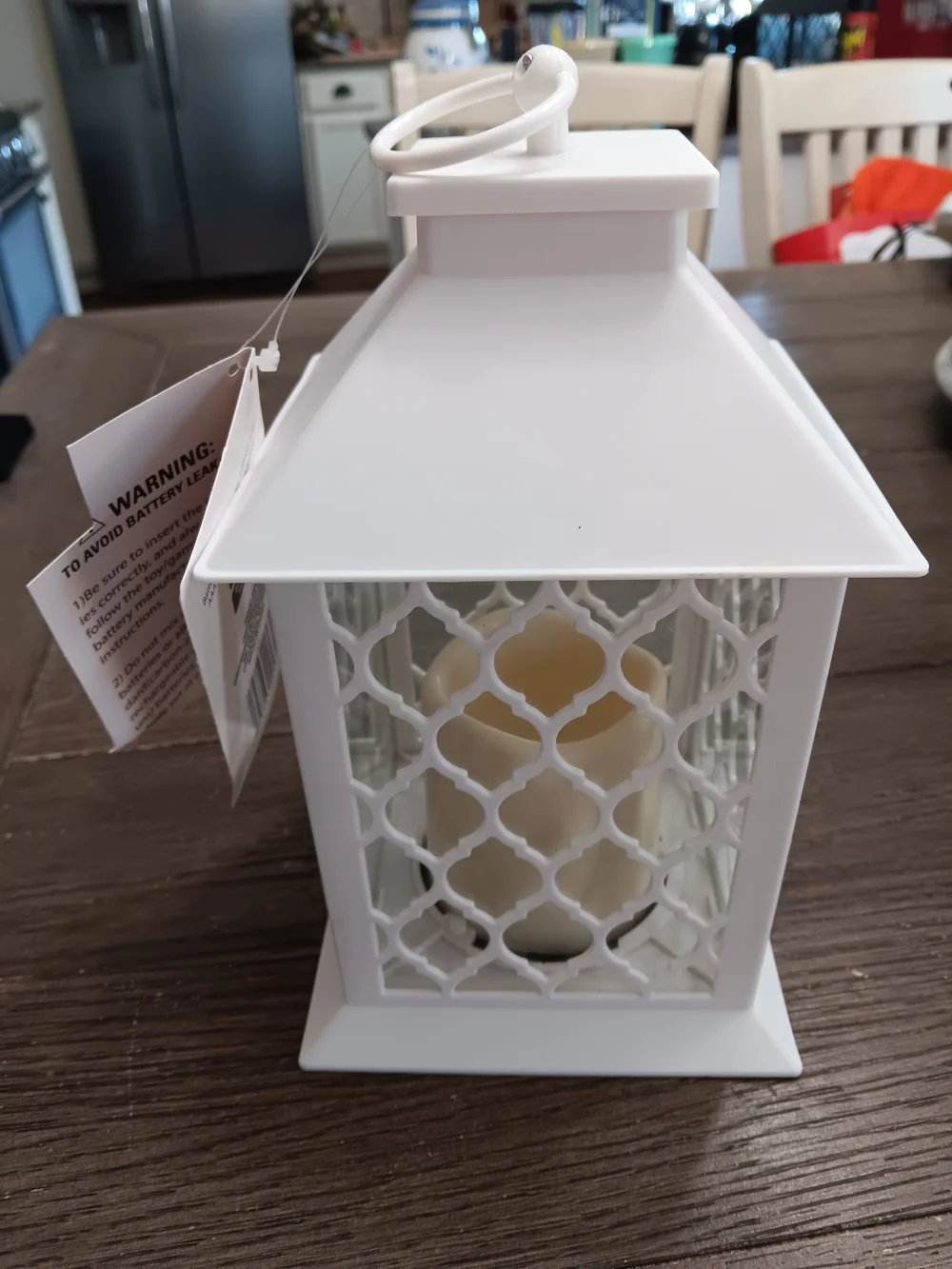 White Decorative Lantern with LED Candle -10 Inches Tall